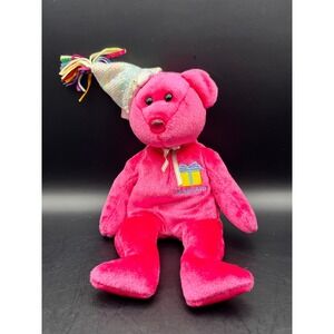 TY Beanie Baby January Birthday Bear Plush‎ Toy Pink w/ Party Hat No Tag